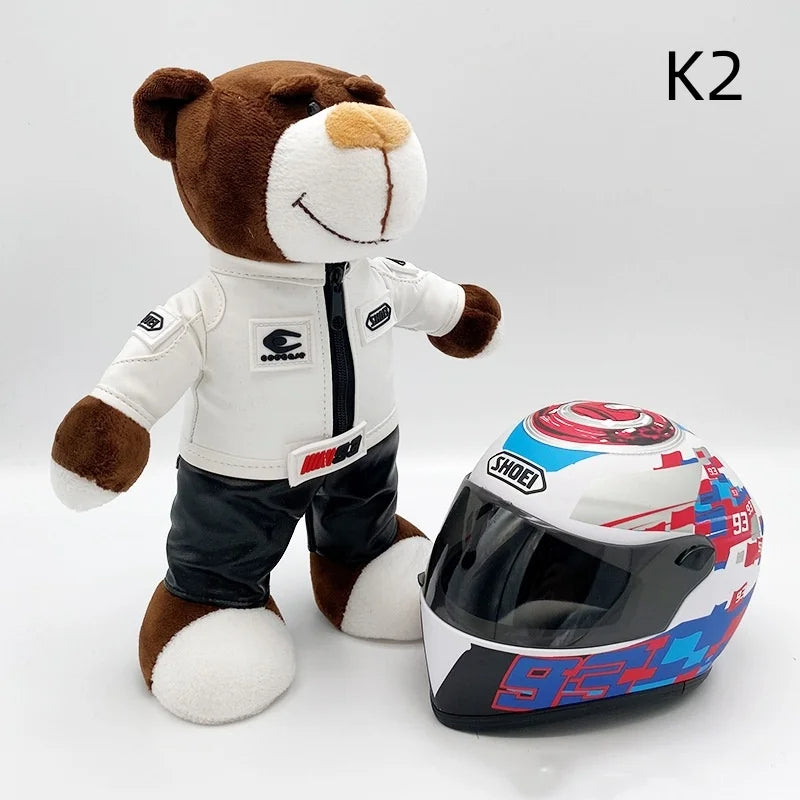 Mini Casco + Oso de Peluche Blanco y Rojo M.Márquez