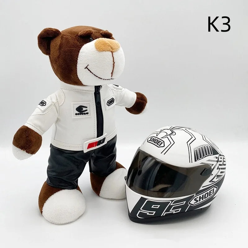 Mini Casco + Oso de Peluche Blanco y Negro M.Márquez